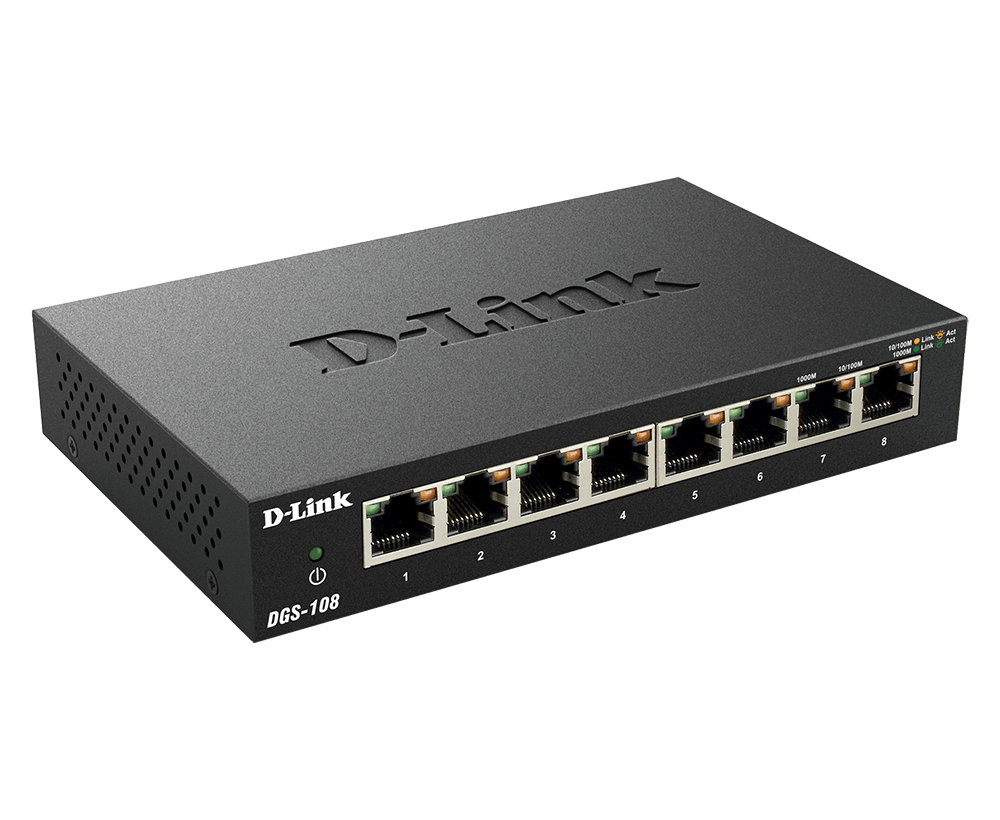 DGS-108 - D-Link 8-Port Unmanaged Gigabit 10/100/1000 Metal Desktop Switch