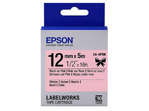 C53S654031 - Epson LK-4PBK Black on Pink Ribbon Tape