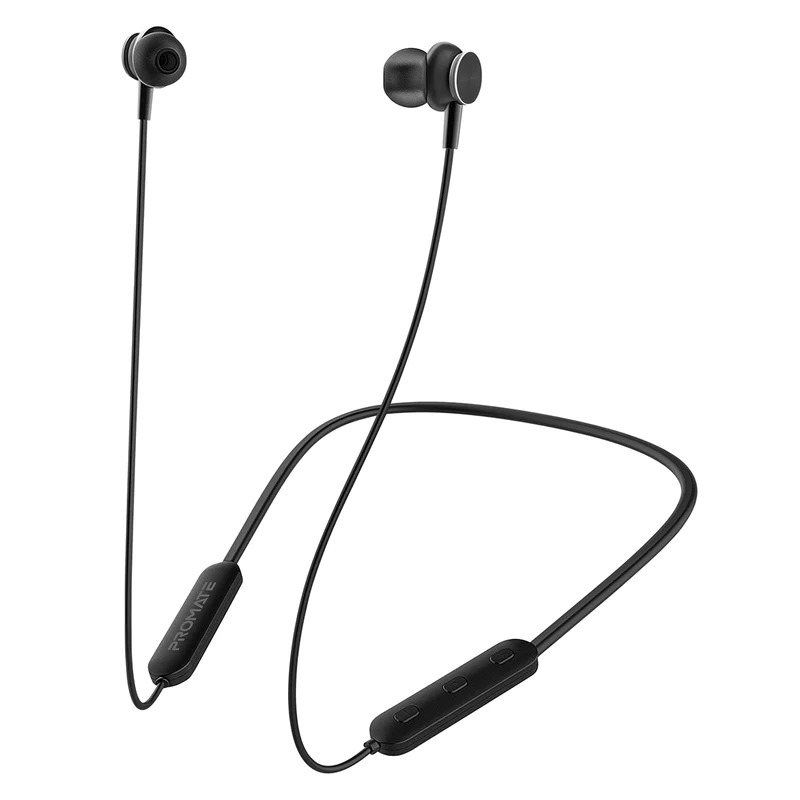 Promate Blend Neckband - Promate High DefiniOon Wireless Neckband Earphones with 70hrs playOme and TF Card Support, Black