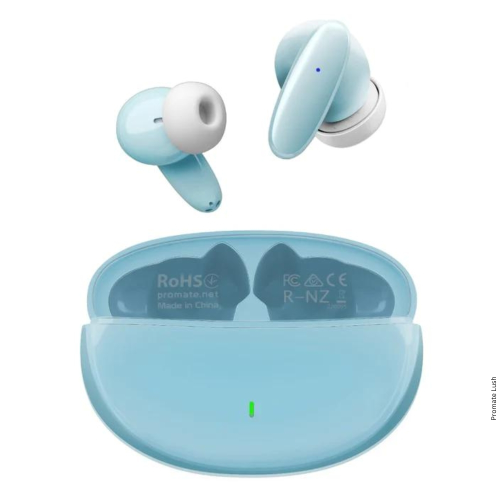 Promate Lush Blue Earphones - Promate Compact Bluetooth v5.1 TWS IPX5 Earphones, Blue
