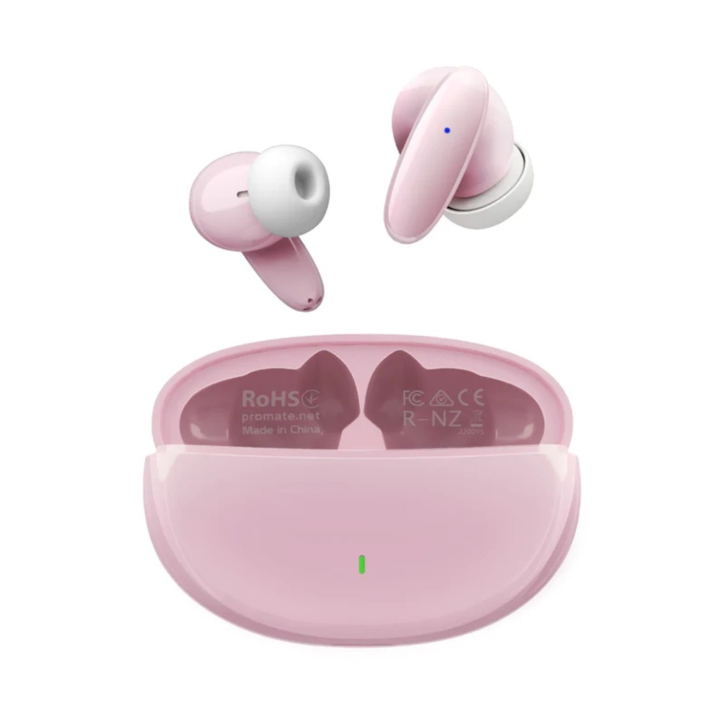 Promate Lush Pink Earphones - Promate Compact Bluetooth v5.1 TWS IPX5 Earphones, Pink