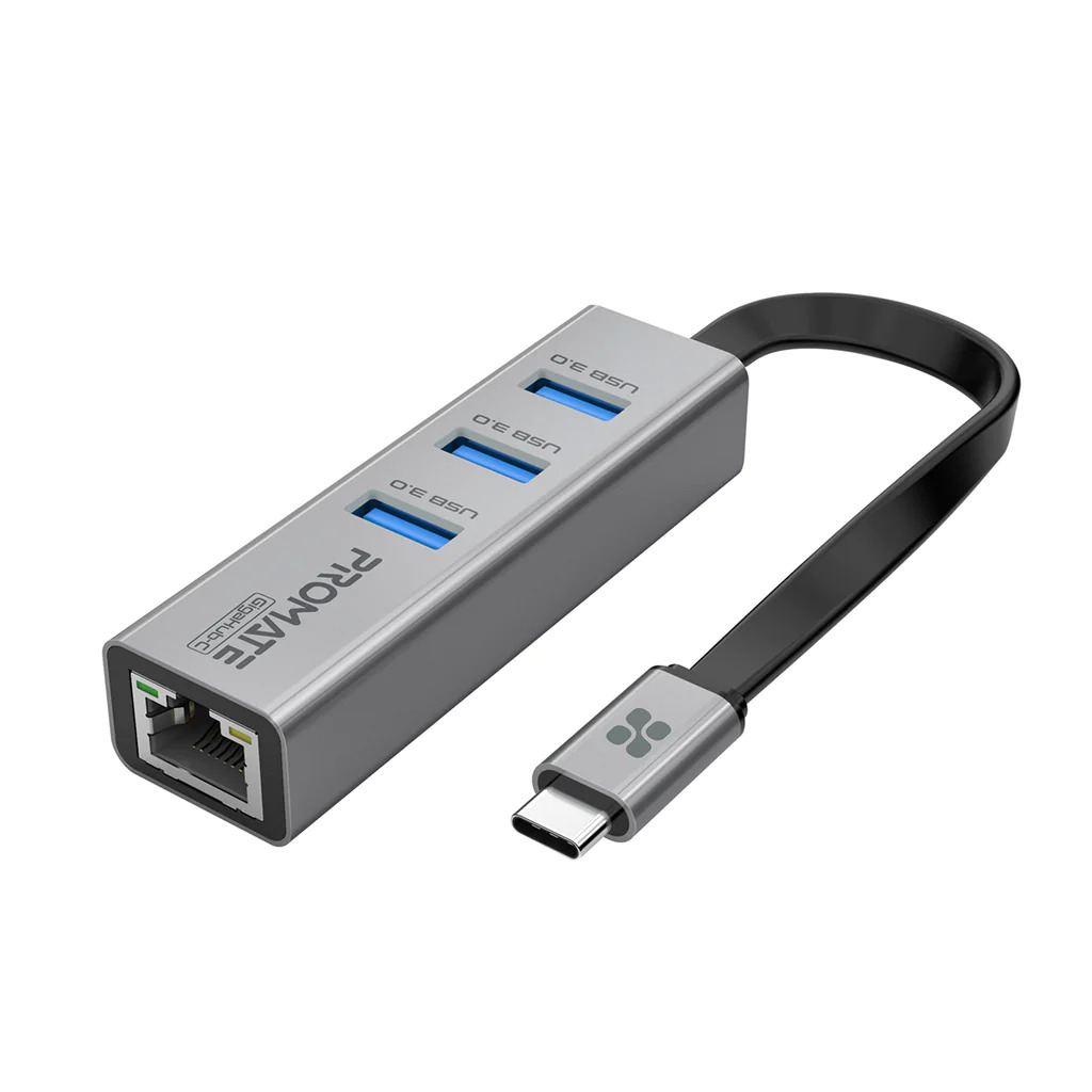 Promate Gigahub C - Promate USB-C Hub with 3 USB 3.0 Ports & 1000Mbps LAN Port