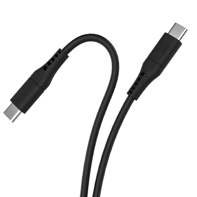 Promate PowerLink-CC200-60W Power Delivery Ultra-Fast USB-C Soft Silicon Cable 2 Meter, black