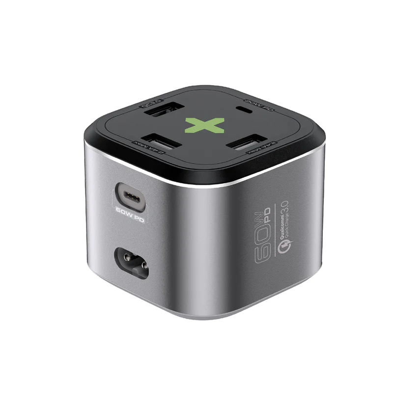 Promate POWERCUBE-PD80.UK-GR Promate 80W
USB Charging Hub • 60W USB-C PD • 20W USB-C
PD • Quick Charge 3.0 Port • Dual 2.4A USB Ports •
Surge Protection • Automatic Voltage Regulation