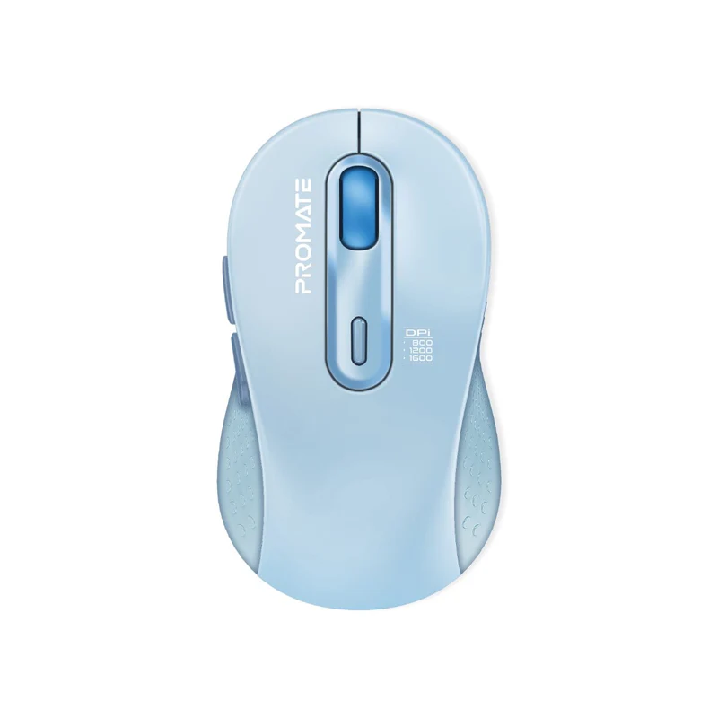 Promate Ken-Dual Mode Wireless Optical Mouse With Bt & Rf Connectivity,  800-1200-1600DPI Wireless Range: 7-10m Working/Usage time: 150hrs - Blue