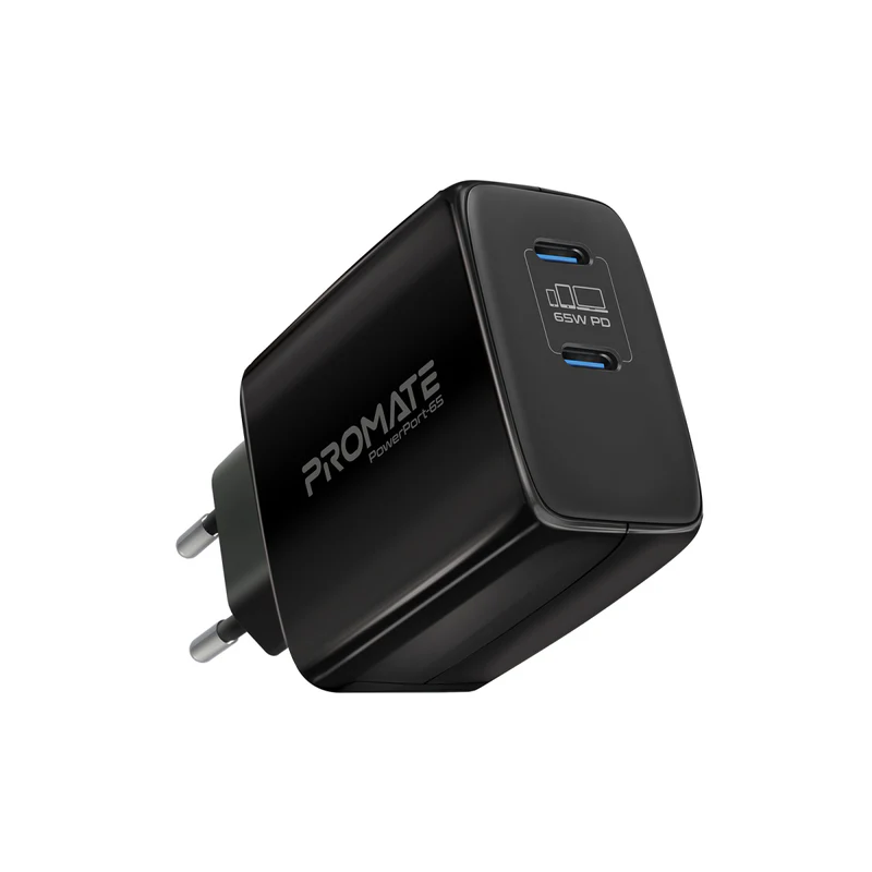 Promate 65W Super Speed GaNFast® Charging Adapter with Dual USB Ports