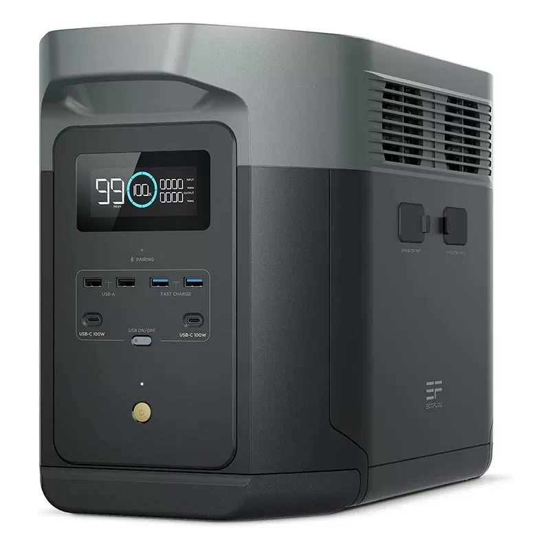 [EFDELTA2MAX-UK] EcoFlow DELTA 2 Max – Portable Power Station (2400W, 2048Wh) - Capacity-2048Wh, AC Output: 4 outlets, 2400W total (Surge 4800W), USB-A Output: 2 ports, 5V, 2.4A, 12W Max per port, USB-A Fast Charge: 2 ports, 5V, 2.4A / 9V, 2A / 12V, 1.5A, 18W Max, USB-C Output: 2 ports, 5/9/12/15/20V, 5A, 100W Max per port, Car Power Output: 1 port, 12.6V, 10A, 126W Max, DC5521 Output: 2 ports, 12.6V, 3A, 38W Max per port, AC Charging: X-stream Fast Charge 2300W, 10A, AC Input Voltage: 220- 240 V~ max. 10A 50/60 Hz, Cycle Life: 3000 cycles to 80+% capacity, Connectivity: Wi-Fi & Bluetooth, Net weight (kg): 23 kg.