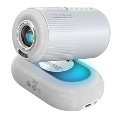 Promate Multi-function wireless 4K UHD Projector with ambient RGB Lights, 250 ANSI brightness, 8W Hifi Speakers, Magnetic Lens Cover