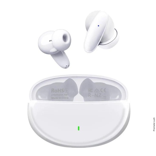 [Promate Lush White Earphones] Promate Lush White Earphones - Promate Compact Bluetooth v5.1 TWS IPX5 Earphones, White