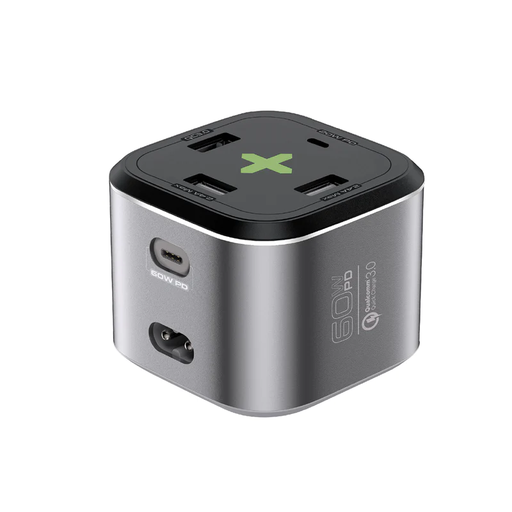 [Promate PowerCube-PD80] Promate POWERCUBE-PD80.UK-GR Promate 80W
USB Charging Hub • 60W USB-C PD • 20W USB-C
PD • Quick Charge 3.0 Port • Dual 2.4A USB Ports •
Surge Protection • Automatic Voltage Regulation