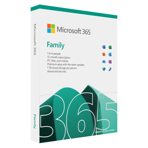 [6GQ-01889] 6GQ-01889 - Microsoft 365 Family English Subscr 1YR Africa Only Medialess (6 Users / 6 Devices) Contents- Premium Apps
