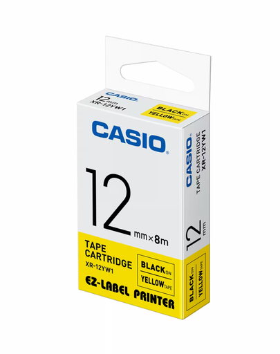 [XR-12YW1] Casio 12mmX 8mm Label Printer Cartridge Black Print on Yellow Tape