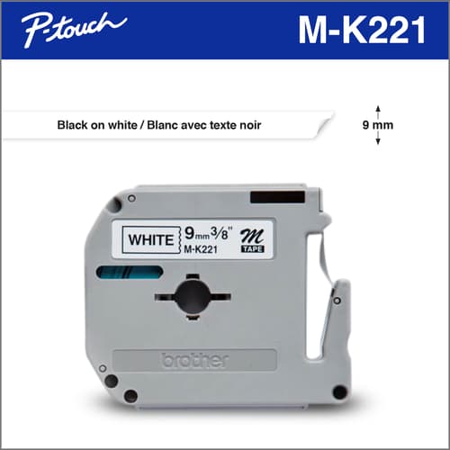 [M-K221] Brother MK221 Genuine P-Touch Tape 9mm (Black on White)
