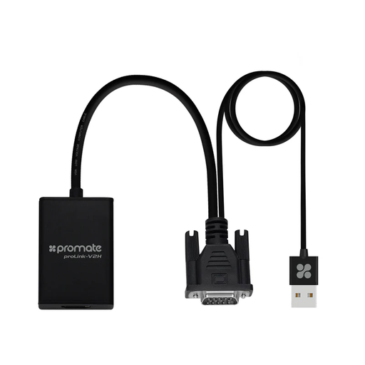 [PROLINK V2H. Black] Promate VGA-to-HDMI® Adaptor Kit with Audio Support, Up to 1920 x 1080/60Hz, HDMI® x 1, VGA x 1, USB Power & Audio x 1