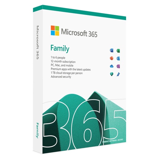 [6GQ-01560] Microsoft Office 365 Family 1Year Africa Subscription; Up to 6 people